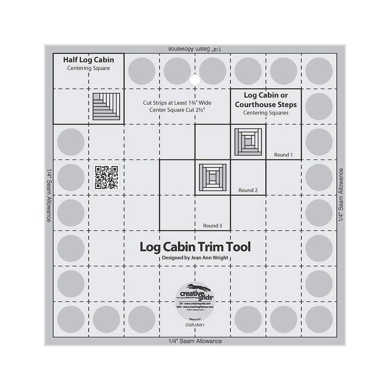 Creative Grids Log Cabin Trim Tool Quilt Ruler â€“ CGRJAW1 â€“ Made in USA, 8-1/2in x 8-1/2in, Non-Slip Grip Acrylic Quilting, Sewing, Crafting, Patchwork Ruler & Template